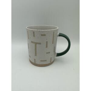 West Elm Wax Resist Monogram Mug "T" Off White Stoneware 14 oz